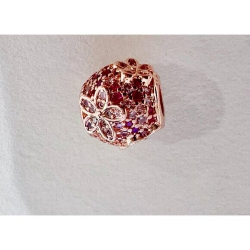 Pink Pavé Daisy Flower Charm - 14k rose gold - Fits Pandora Charm Bracelets - Picture 11 of 11